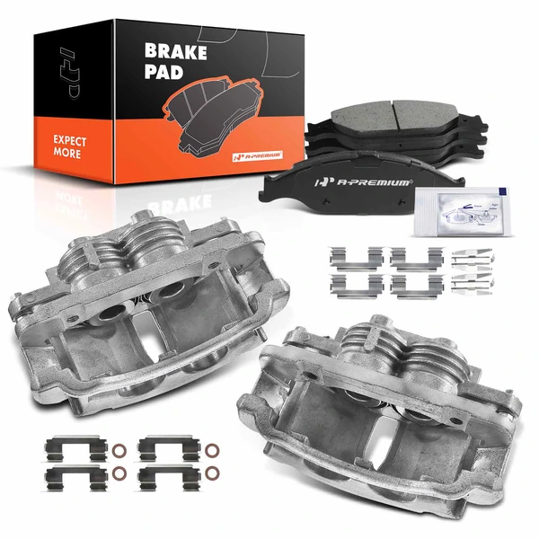 6-PC Brake Caliper + Brake Pad, Front Driver & Passenger, 2-Piston, A-Premium APBC3677
