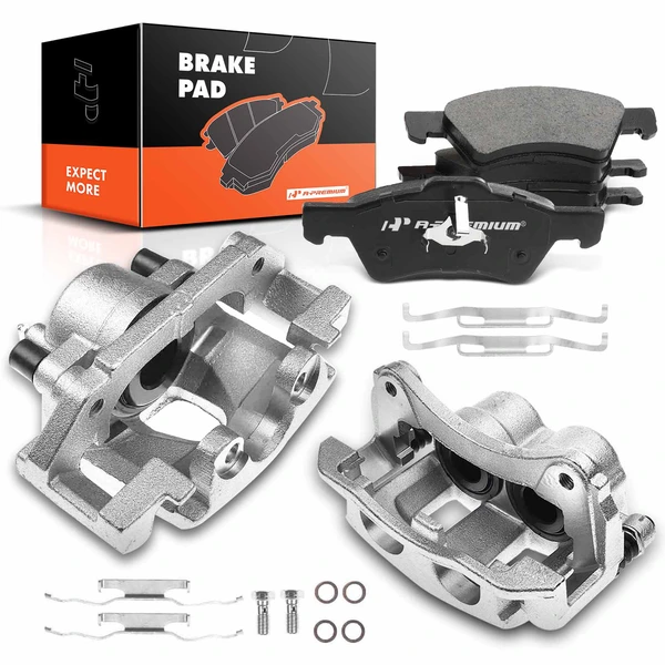 6-PC Brake Caliper + Brake Pad, Front Driver & Passenger, 1-Piston, A-Premium APBC3528