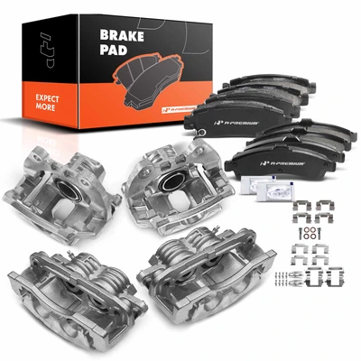 12 Pcs Front & Rear Brake Calipers & Ceramic Brake Pads