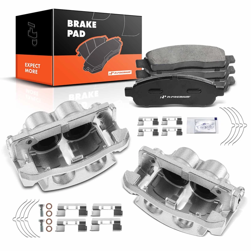 6-PC Brake Caliper + Brake Pad, Front Driver & Passenger, 2-Piston, A-Premium APBC3451