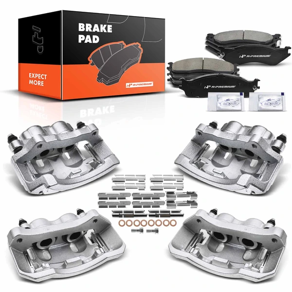 12 Pcs Front & Rear Brake Calipers & Ceramic Brake Pads for 2003-2008 Dodge Ram 2500