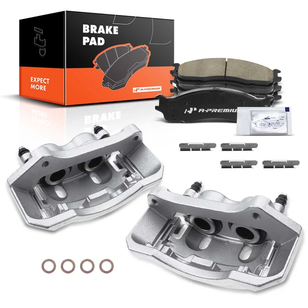 6 Pcs Front Brake Calipers & Ceramic Brake Pads for 2003-2008 Dodge Ram 3500
