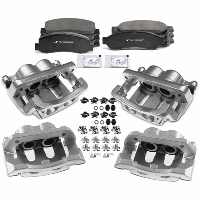 8 Pcs Front & Rear Disc Brake Calipers + Pads