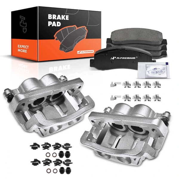 6-PC Brake Caliper + Brake Pad, Front Driver & Passenger, 2-Piston, A-Premium APBC3697