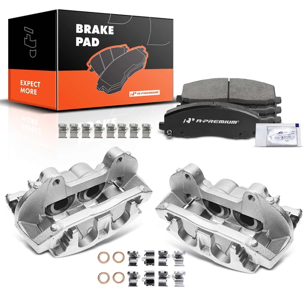 6-PC Brake Caliper + Brake Pad, Front Driver & Passenger, 2-Piston, A-Premium APBC3531