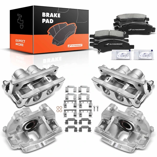 12 Pcs Front & Rear Brake Calipers & Ceramic Brake Pads for 2008-2017 Buick Enclave