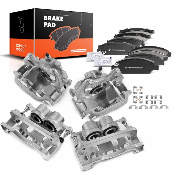 12 Pcs Front & Rear Brake Calipers & Ceramic Brake Pads for 2007-2013 GMC Sierra 1500