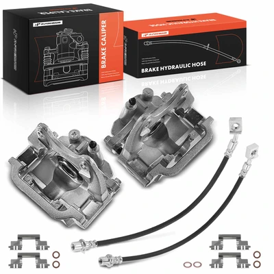 4 Pcs Rear Disc Brake Caliper with Bracket & Hose Set