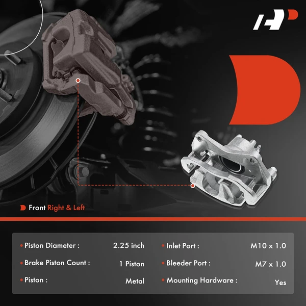 6-PC Brake Caliper + Brake Pad, Front Driver & Passenger, 1-Piston, A-Premium APBC3462