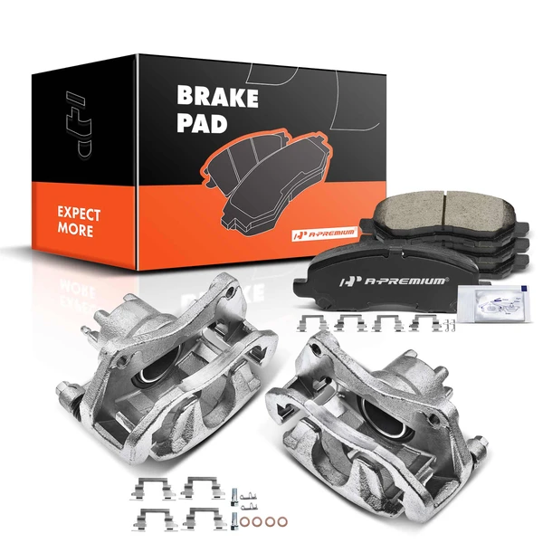 6-PC Brake Caliper + Brake Pad, Front Driver & Passenger, 1-Piston, A-Premium APBC3530