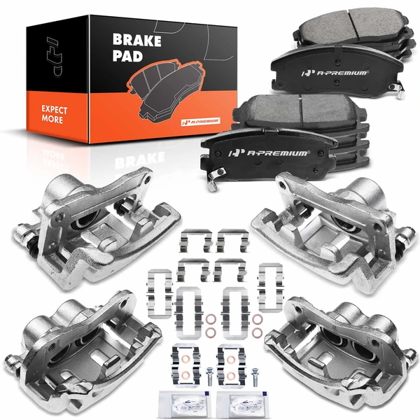12 Pcs Front & Rear Brake Calipers & Ceramic Brake Pads for 2008-2010 Saturn Vue