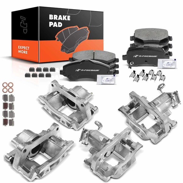 12-PC Brake Caliper + Brake Pad, Front & Rear, 1-Piston, A-Premium APBC3610