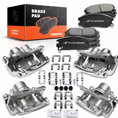 12 Pcs Front & Rear Brake Calipers & Ceramic Brake Pads