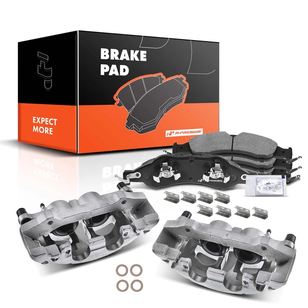 6-PC Brake Caliper + Brake Pad, Front Driver & Passenger, 2-Piston, A-Premium APBC3463
