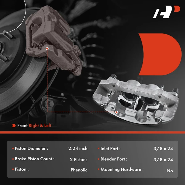 6-PC Brake Caliper + Brake Pad, Front Driver & Passenger, 2-Piston, A-Premium APBC3463