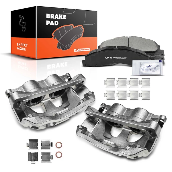 6 Pcs Front Brake Calipers & Ceramic Brake Pads for 2008-2014 Ford E-150