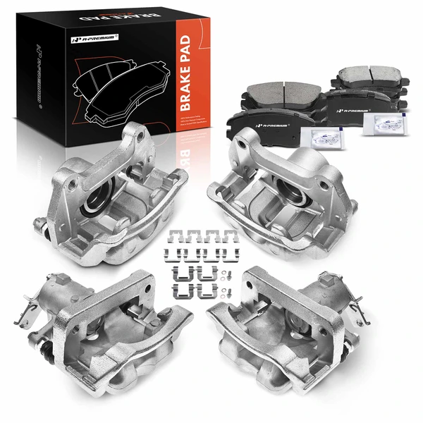 12-PC Brake Pad + Brake Caliper, Front & Rear, 1-Piston, A-Premium APBC4353