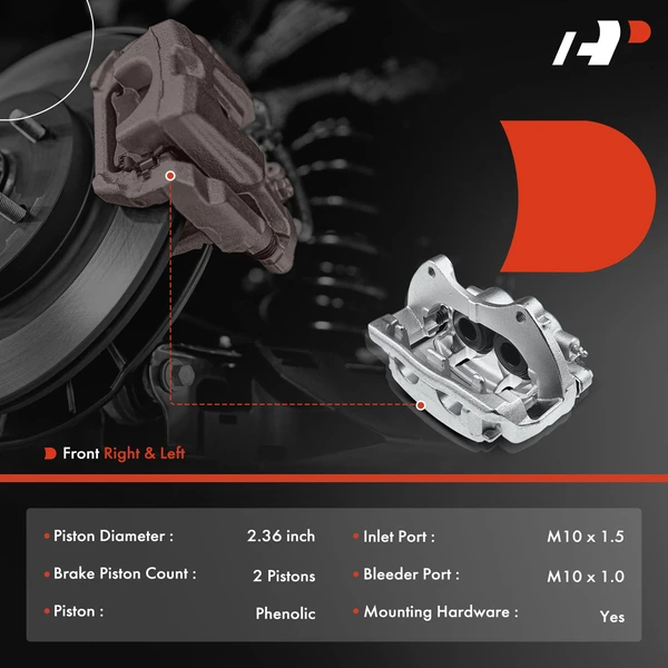 6-PC Brake Caliper + Brake Pad, Front Driver & Passenger, 2-Piston, A-Premium APBC3464