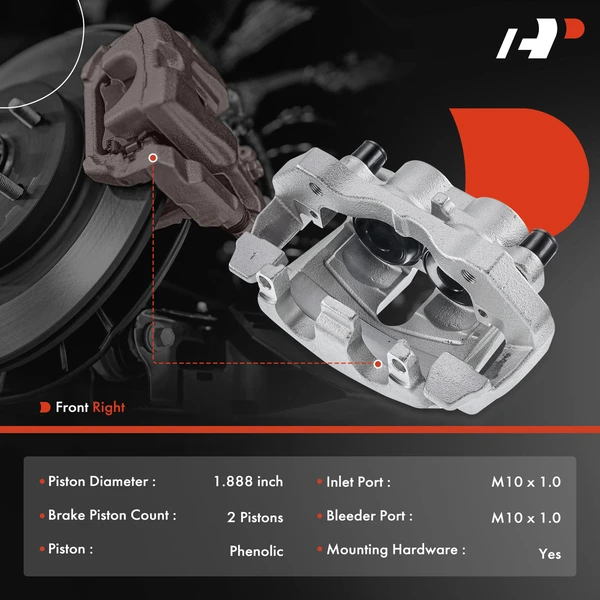 1-PC Brake Caliper, Front Right Passenger Side, 2-Piston, A-Premium APBC1294