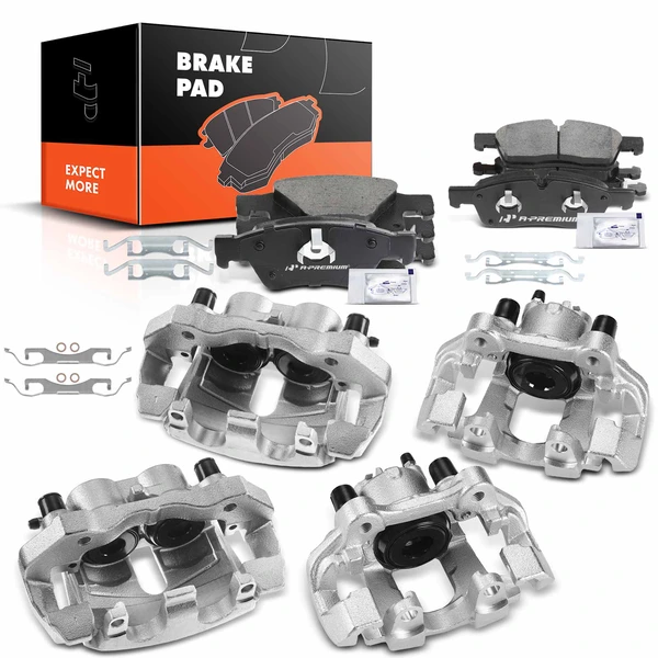 12-PC Brake Caliper + Brake Pad, Front & Rear, 2-Piston (Front); 1-Piston (Rear), A-Premium APBC3611