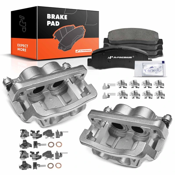 6 Pcs Front Brake Calipers & Ceramic Brake Pads for 2011-2012 Ford F-350 Super Duty