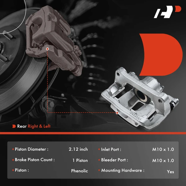 6-PC Brake Caliper + Brake Pad, Rear Driver & Passenger, 1-Piston, A-Premium APBC3465