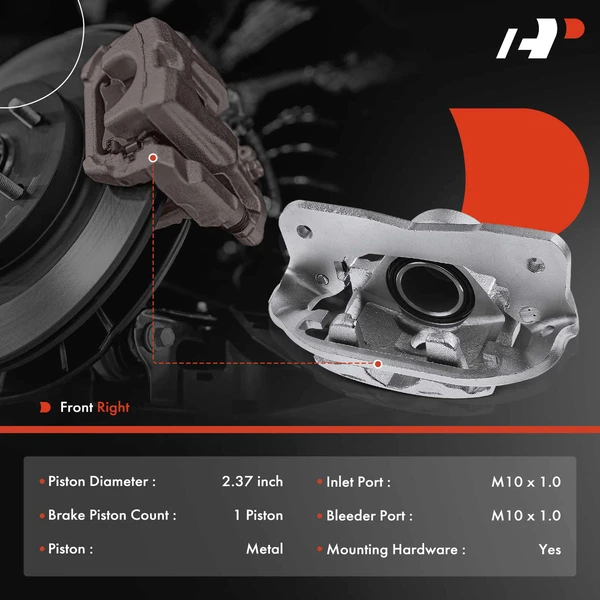 1-PC Brake Caliper, Front Right Passenger Side, 1-Piston, A-Premium APBC2667