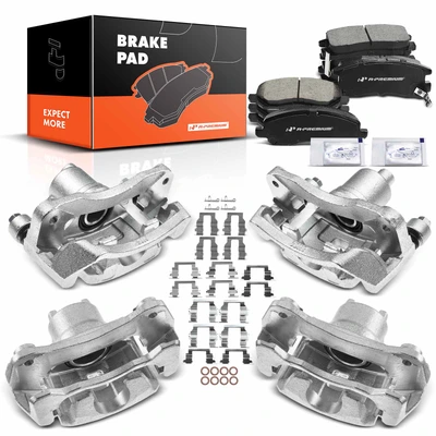 12 Pcs Front & Rear Brake Calipers & Ceramic Brake Pads
