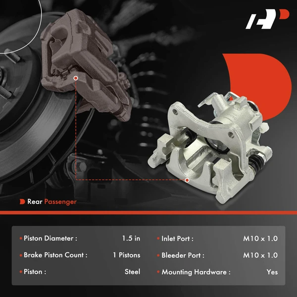 1-PC Brake Caliper, Rear Right Passenger Side, 1-Piston, A-Premium APBC4076