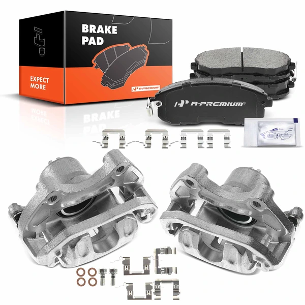 6-PC Brake Caliper + Brake Pad, Front Driver & Passenger, 1-Piston, A-Premium APBC3521