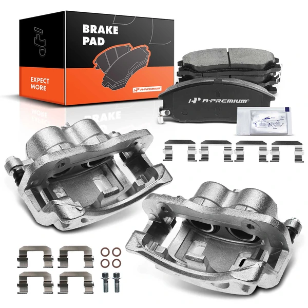 6-PC Brake Caliper + Brake Pad, Front Driver & Passenger, 2-Piston, A-Premium APBC3728