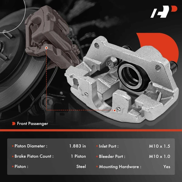 1-PC Brake Caliper, Front Right Passenger Side, 1-Piston, A-Premium APBC4090