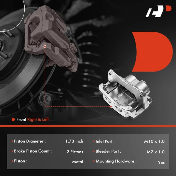 6-PC Brake Caliper + Brake Pad, Front Driver & Passenger, 2-Piston, A-Premium APBC3477