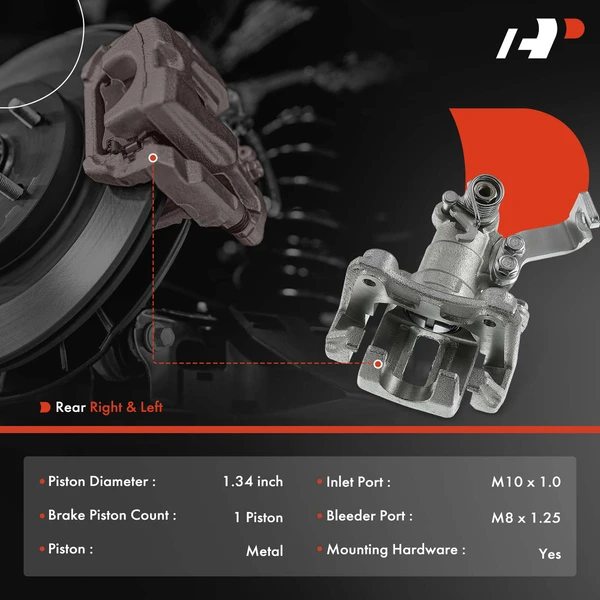 6-PC Brake Caliper + Brake Pad, Rear Driver & Passenger, 1-Piston, A-Premium APBC3490