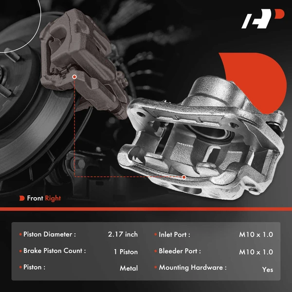 1-PC Brake Caliper, Front Right Passenger Side, 1-Piston, A-Premium APBC2096