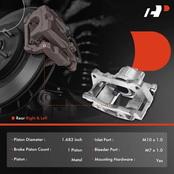 6-PC Brake Caliper + Brake Pad, Rear Driver & Passenger, 1-Piston, A-Premium APBC3493