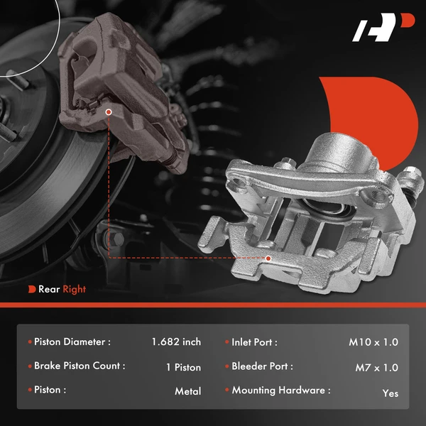 1-PC Brake Caliper, Rear Right Passenger Side, 1-Piston, A-Premium APBC2119