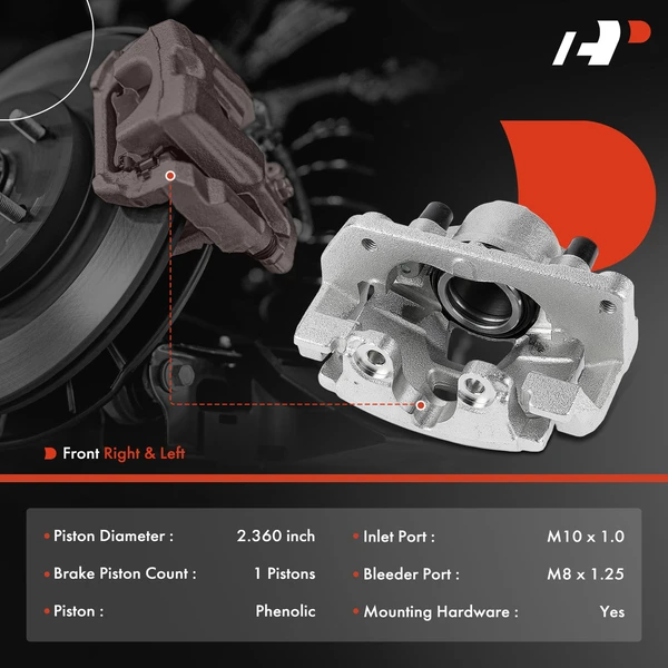 2-Pc Brake Caliper with Bracket Front Driver & Passenger 1-Piston A-Premium APBC4526