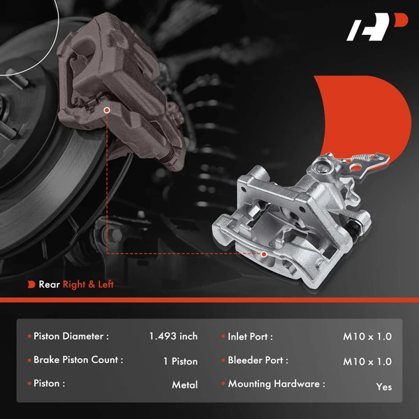 6-PC Brake Caliper + Brake Pad, Rear Driver & Passenger, 1-Piston, A-Premium APBC3523