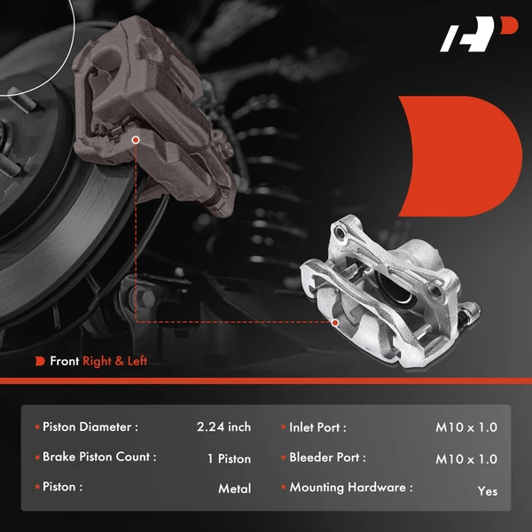 6-PC Brake Caliper + Brake Pad, Front Driver & Passenger, 1-Piston, A-Premium APBC3524