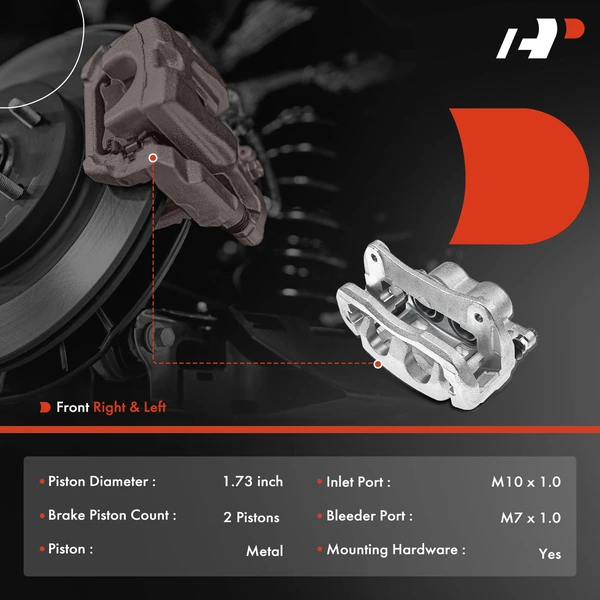 6-PC Brake Caliper + Brake Pad, Front Driver & Passenger, 2-Piston, A-Premium APBC3487