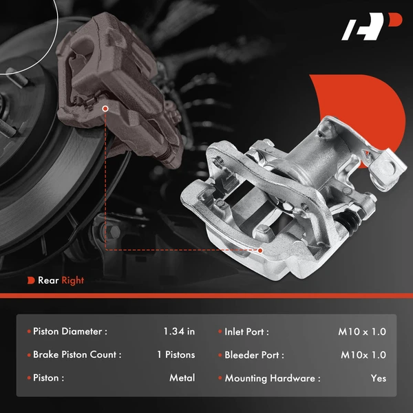 1-PC Brake Caliper, Rear Right Passenger Side, 1-Piston, A-Premium APBC0642