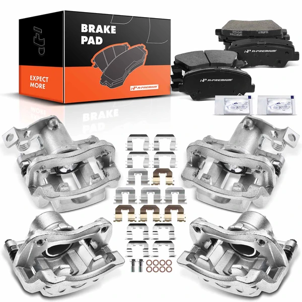 12 Pcs Front & Rear Brake Calipers & Ceramic Brake Pads for 2011-2016 Hyundai Elantra