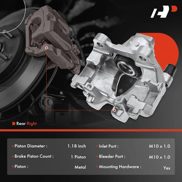 1-PC Brake Caliper, Rear Right Passenger Side, 1-Piston, A-Premium APBC2688