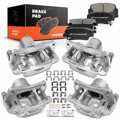12 Pcs Front & Rear Brake Calipers & Ceramic Brake Pads