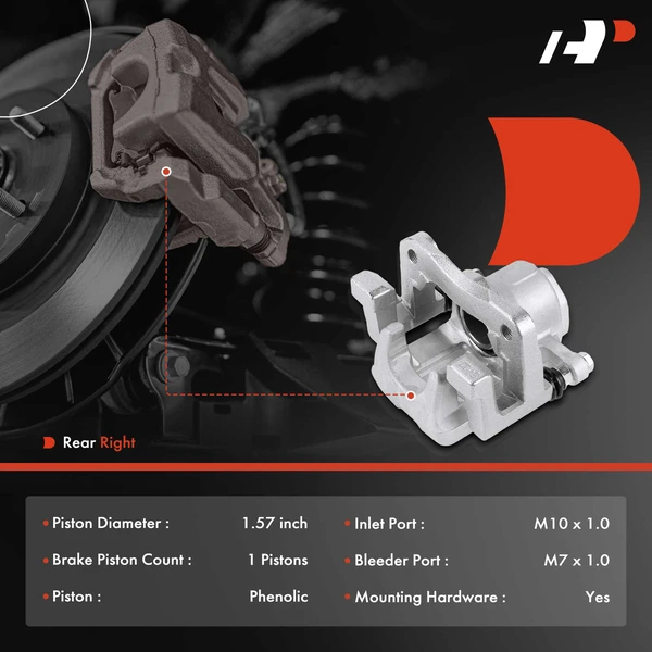 1-Pc Brake Caliper with Bracket Rear Right Passenger Side 1-Piston A-Premium APBC4484