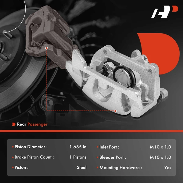 1-PC Brake Caliper, Rear Right Passenger Side, 1-Piston, A-Premium APBC3836