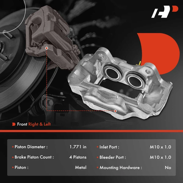 6-PC Brake Caliper + Brake Pad, Front Driver & Passenger, 4-Piston, A-Premium APBC3508