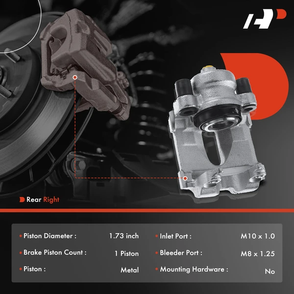 1-PC Brake Caliper, Rear Right Passenger Side, 1-Piston, A-Premium APBC0503