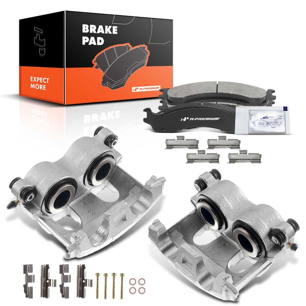 6 Pcs Front Brake Calipers & Ceramic Brake Pads for 1999-2007 Ford E-350 Super Duty